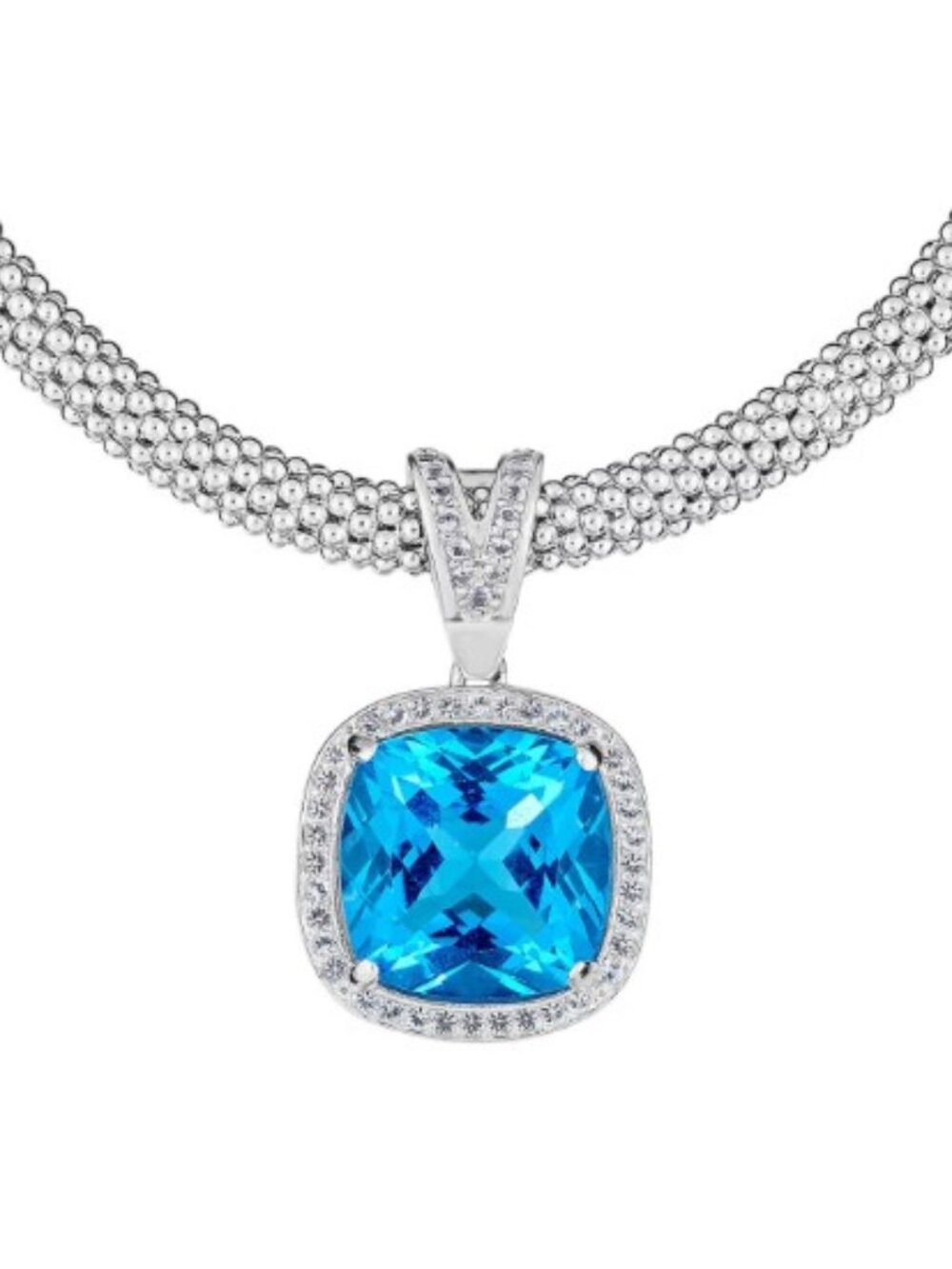 Genuine Cushion Swiss Blue Topaz Enhancer Necklace Sterling Silver NWT